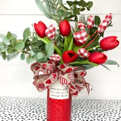 Sprays^Liberty Floral Red Gingham Heart Spray