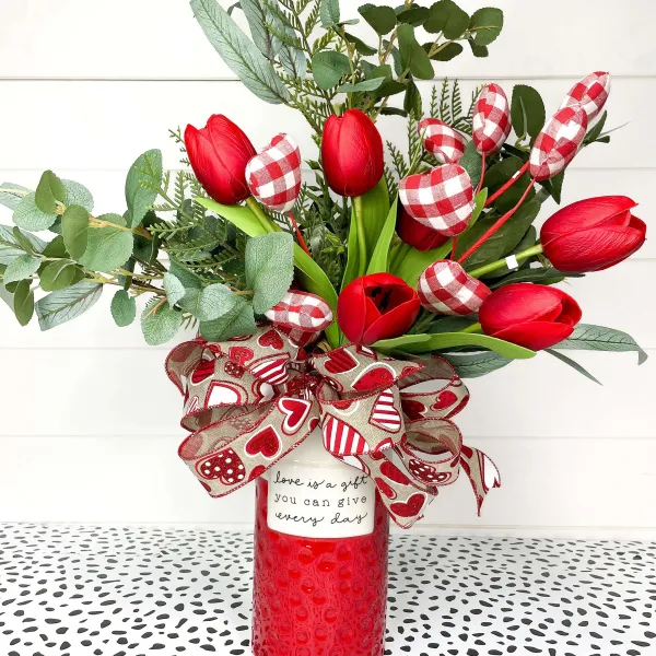 Floral^Liberty Floral Red Gingham Heart Spray