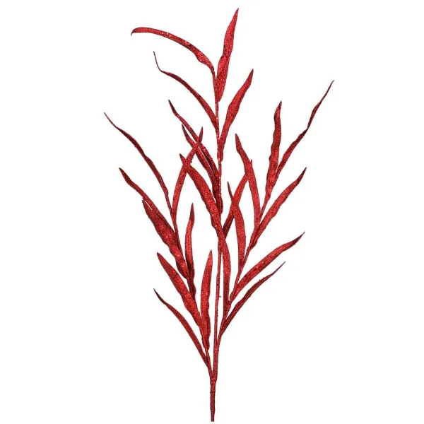 Floral^Regency Red Glitter Blade Grass Spray