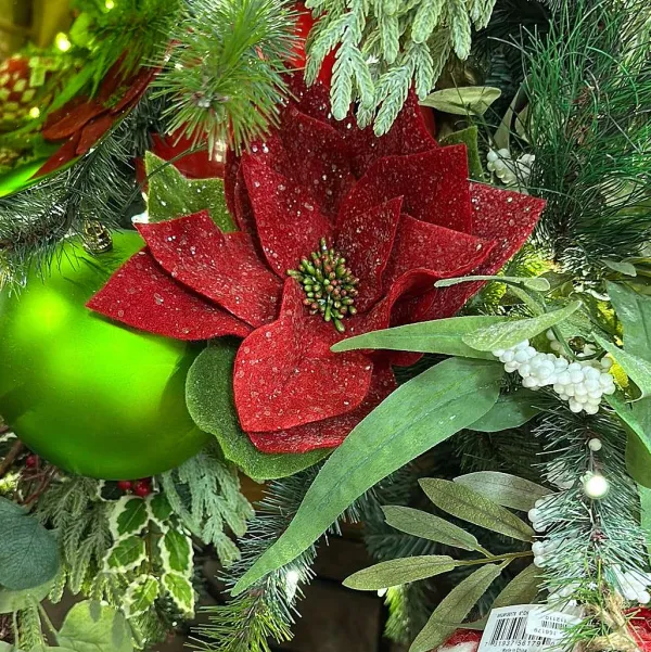 Floral^Mark Roberts Red Glitter Poinsettia Pick, 20''