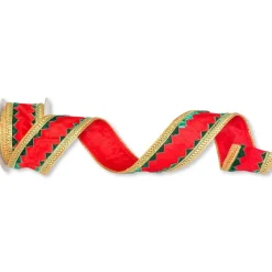 Ribbon^Direct Export Co. Red, Green, And Gold Dupioni Ribbon, 2.5" X 5Yd
