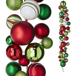 Garlands^RAZ Red, Green, White Ball Garland, 4'
