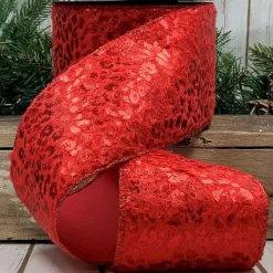 Ribbon^D. Stevens Red Leopard Ribbon, 4" X 10Yd