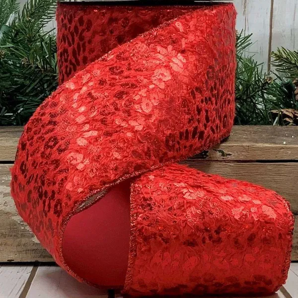 Ribbon^D. Stevens Red Leopard Ribbon, 4" X 10Yd
