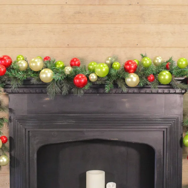 Garlands^Farrisilk Red, Lime, And Gold Ball Garland, 10'