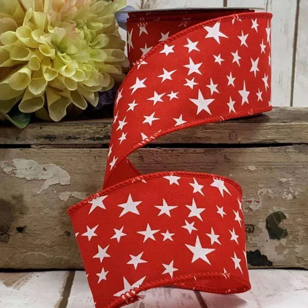Ribbon^D. Stevens Red Linen Stars Ribbon, 2.5" X 10Yd