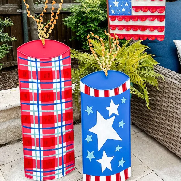 Pot Stakes^The Round Top Collection Red Plaid Firecracker Yard Display