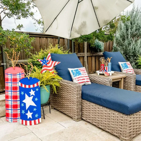 Pot Stakes^The Round Top Collection Red Plaid Firecracker Yard Display