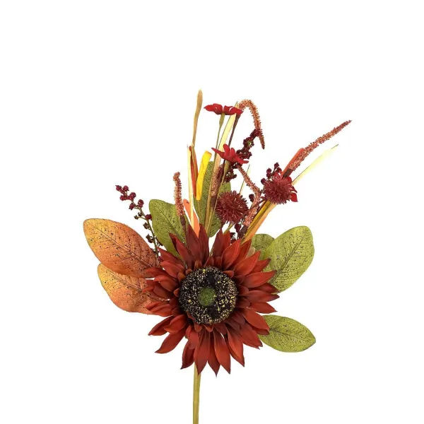 Floral Decor^Liberty Floral Red Sunflower Pom Pom Pick