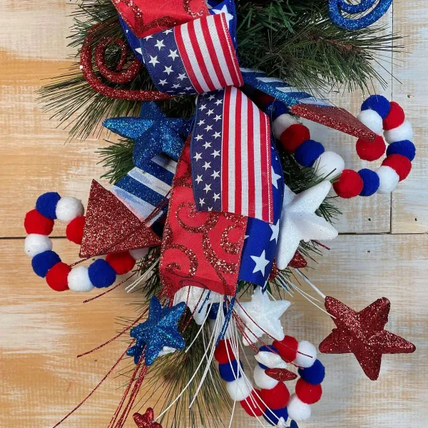 Sprays^Liberty Floral Red, White, And Blue Felt Ball Curly Spray