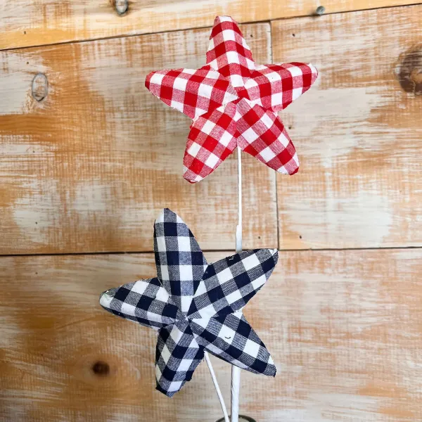 Floral^Liberty Floral Red, White, And Blue Gingham Star Spray