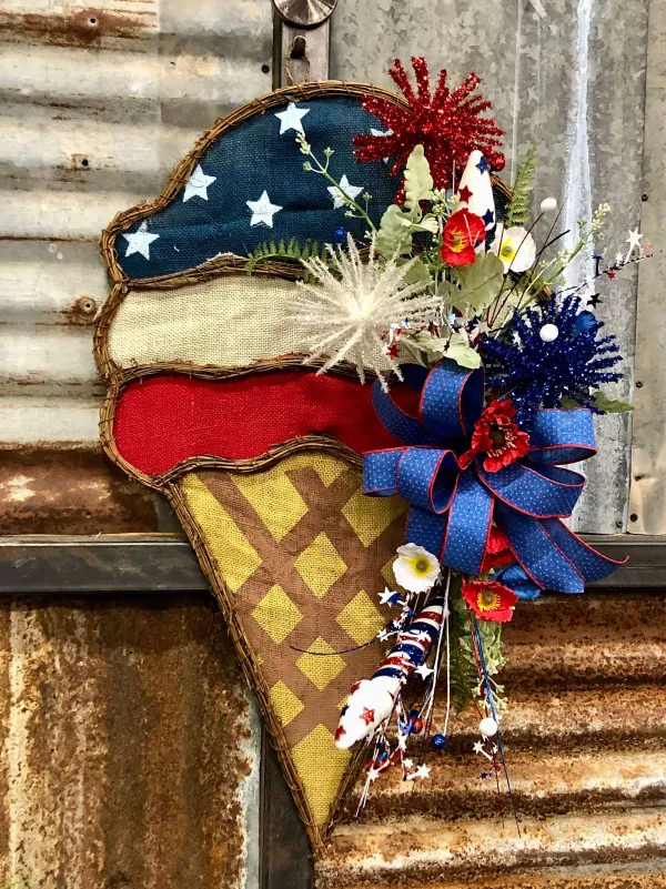 Wall Decor^Liberty Floral Red, White And Blue Ice Cream Burlee