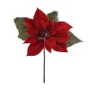 Floral Decor^Direct Export Co. Red With Green Leaves Poinsettia Pick