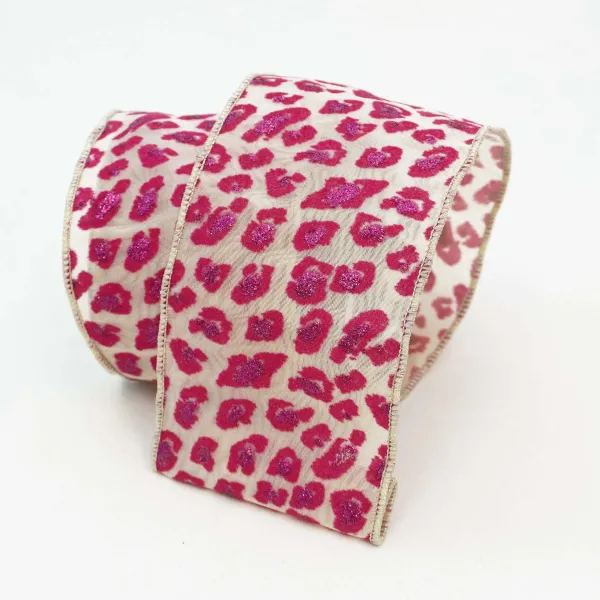 Ribbon^Farrisilk Retro Pink Cheetah Iridescent Ribbon 4"X10Yd