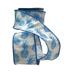 Ribbon^D. Stevens Sketch Blue Pineapple On White 2.5"X10Yds