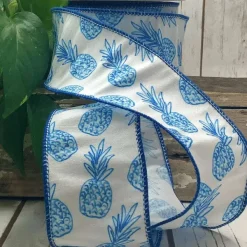 Ribbon^D. Stevens Sketch Blue Pineapple On White 2.5"X10Yds