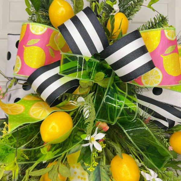 Ribbon^D. Stevens Sliced Lemons Pink Ribbon, 4" X 10Yd
