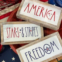 Focal Points^Transpac Stars And Stripes Wood Frame Metal Block