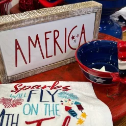 Table Decor^Transpac Stars And Stripes Wood Frame Metal Block