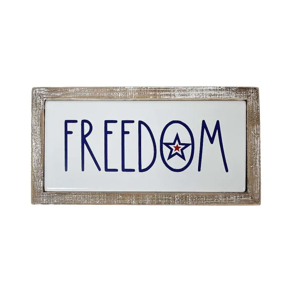 Table Decor^Transpac Stars And Stripes Wood Frame Metal Block