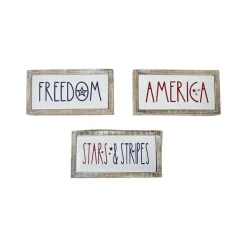 Table Decor^Transpac Stars And Stripes Wood Frame Metal Block
