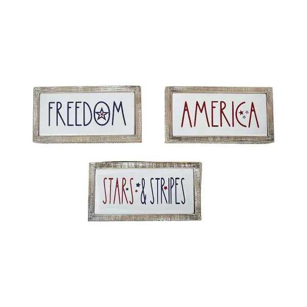 Table Decor^Transpac Stars And Stripes Wood Frame Metal Block