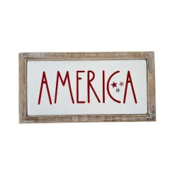 Table Decor^Transpac Stars And Stripes Wood Frame Metal Block