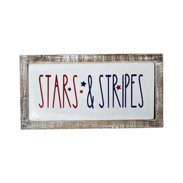 Table Decor^Transpac Stars And Stripes Wood Frame Metal Block