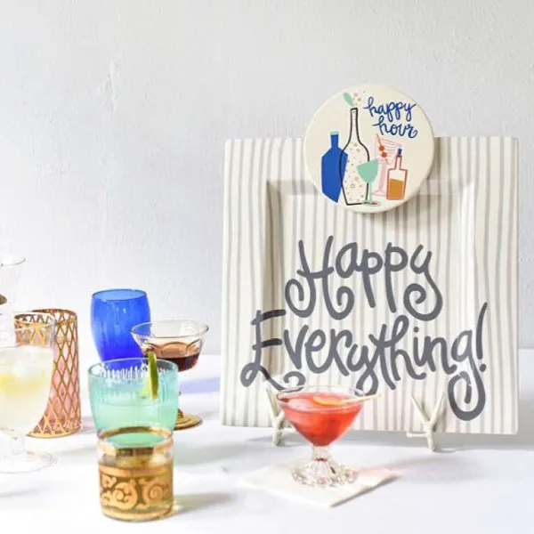 Table Decor^Happy Everything Stone Stripe Square Big Entertaining Platter By !