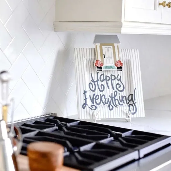 Table Decor^Happy Everything Stone Stripe Square Big Entertaining Platter By !