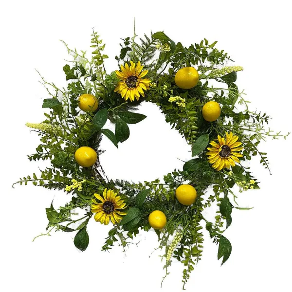 Wall Decor^Liberty Floral Sunflower Lemon Mix Lvs Wreath