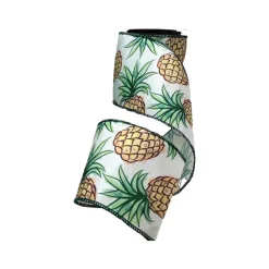 Ribbon^D. Stevens Tropical Pineapple On White Ribbon 4"X10Yds