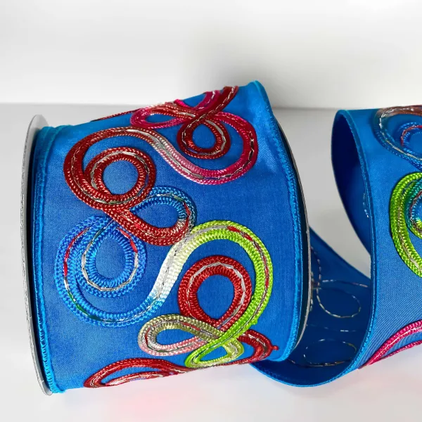 Ribbon^Farrisilk Turquoise Whimsy Ribbon, 4"X10Yd.