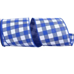 Spring^Reliant Ribbon Twill Check Royal Linen Ribbon, 4" X 10Yd