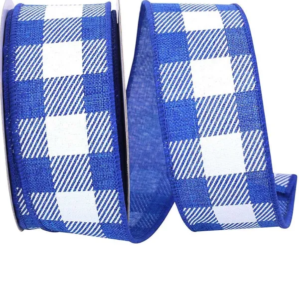 Spring Ribbon^Reliant Ribbon Twill Check Royal Linen Ribbon, 1.5" X 10Yd