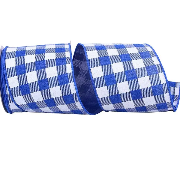 Ribbon^Reliant Ribbon Twill Check Royal Linen Ribbon, 4" X 10Yd