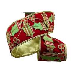 Ribbon^D. Stevens Velvet Jewel North Pole Plaid Holly Ribbon, 4" X 5Yd