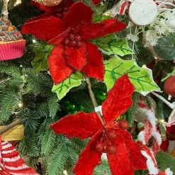 Sprays^Liberty Floral Velvet Poinsettia Holly Spray