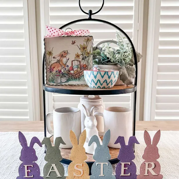 Table Decor^The Round Top Collection Vintage Pastel Bunny Centerpiece
