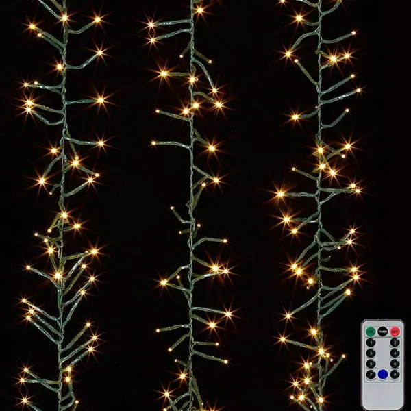 Lights^RAZ Warm White Cluster Lights On Green Wire, 10'