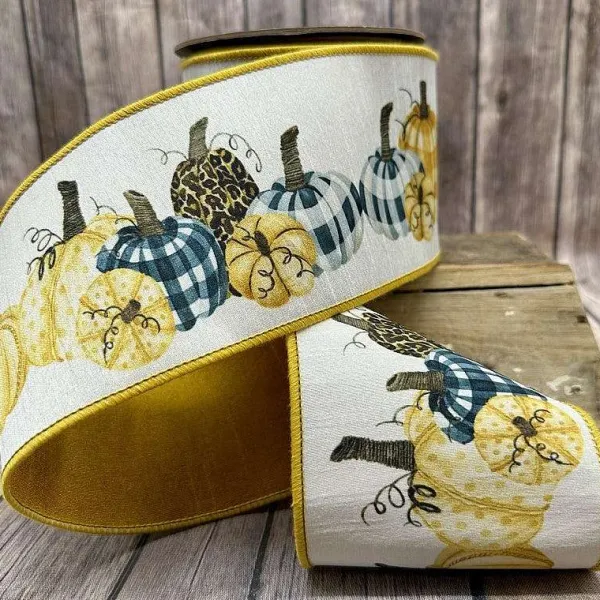 Ribbon^D. Stevens Watercolor Leopard Pumpkin Ribbon, 4" X 10Yd