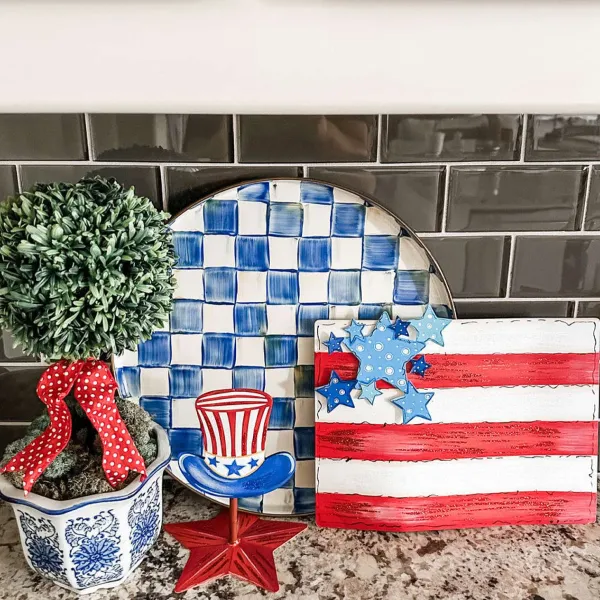 Wall Decor^The Round Top Collection Waving Flag With Raised Stars