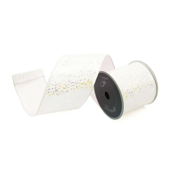 Ribbon^Farrisilk White Iridescent Cheetah Ribbon, 4" X 5Yd