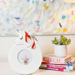 Table Decor^Happy Everything White Stripe Round Frame By !