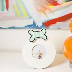 Table Decor^Happy Everything White Stripe Round Frame By !