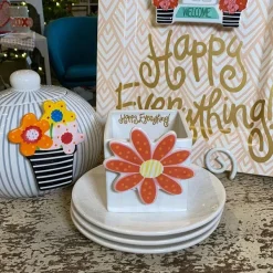Decorative Containers^Happy Everything White Stripe Small Nesting Cube By !