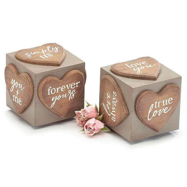 Table Decor^Burton & Burton Wood Heart Cube