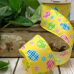 Ribbon^D. Stevens Yellow Easter Egg And Daisy Ribbon, 2.5